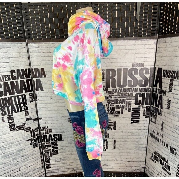 Camille Kostek XXL Sherbert Tie-Dye Drawstring Cotton Long Sleeve Crop Hoodie - Picture 2 of 5